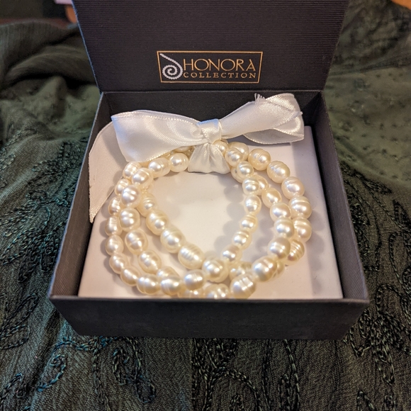 Honora Collection Real Cultured Pearls Set of 3 Stretch Bracelets - Picture 6 of 7